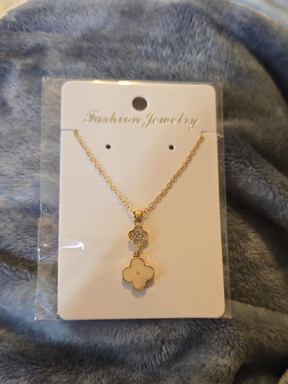 3/$10 Bundle Deals Fashion Jewelry Gold-Tone Necklace with White Clover Pendant